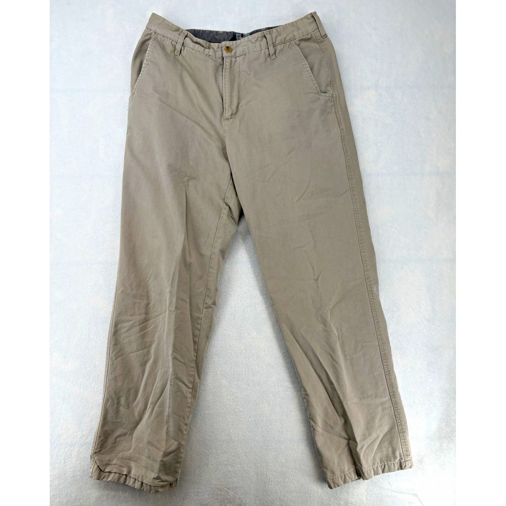 Woolrich Beige Twill Casual Pants Regular Fit Straight Leg Flat Front Men's 32